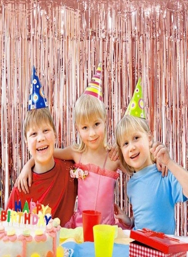 WOLFANO Metallic Foil Fringe Curtains for DJ, Disco Theme and Birthday Party Decorations, 6 ft Long (Purple,Rose Gold) (Pack of 2) - Image 4